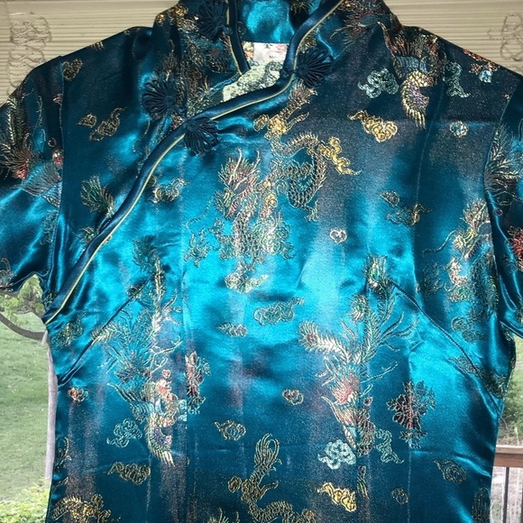 🐉 STUNNING *NEW* TURQUOISE CHINESE CHEONGSHAM QIPAO DRESS 👗 SIZE MED US SZ 2 - Picture 3 of 14